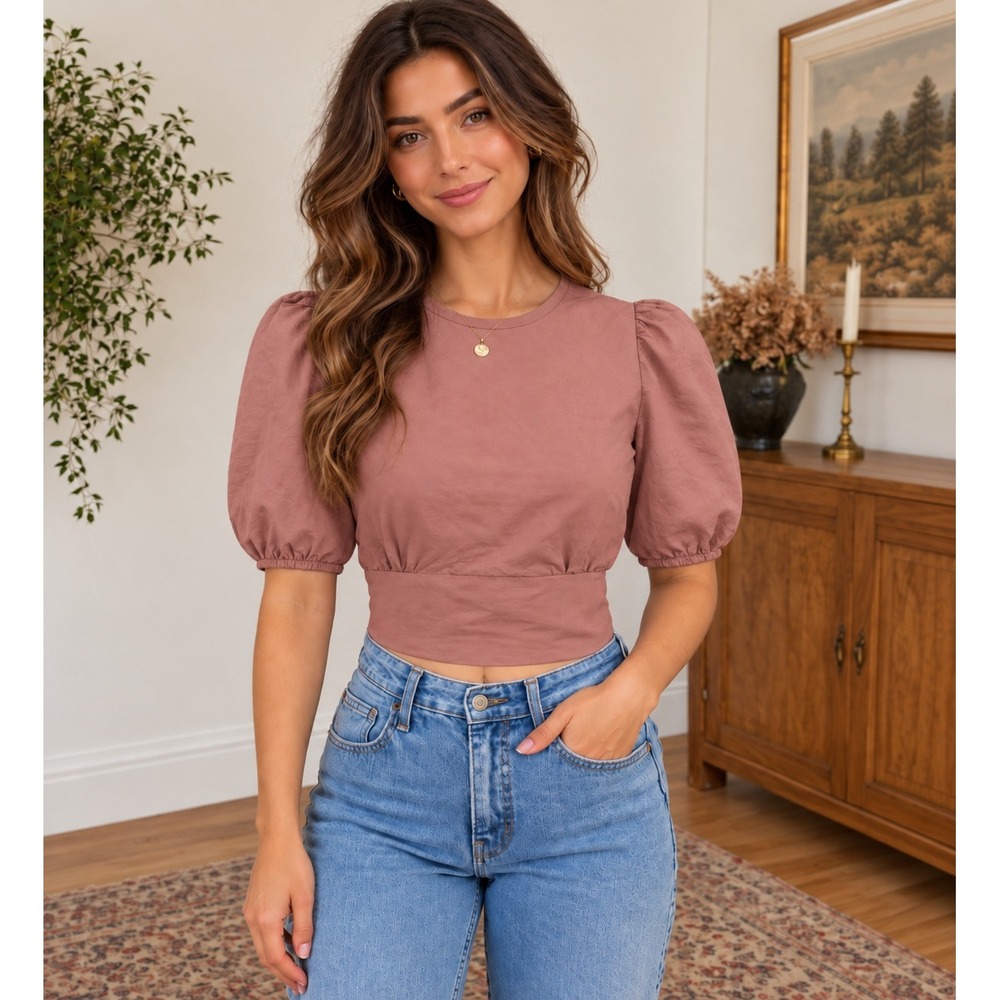 Wilfred Dusty Rose Open Back Puff Sleeve Crop Top – Size 0